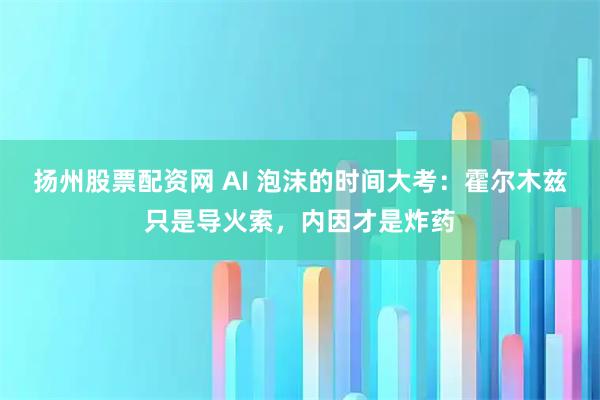 扬州股票配资网 AI 泡沫的时间大考：霍尔木兹只是导火索，内因才是炸药